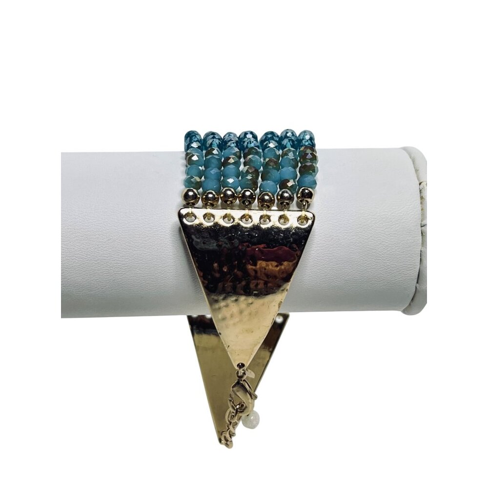 Avon Sunshine Bliss Gold Tone And Faceted Blue Glass Beads Bracelet (6146) - Picture 2 of 8
